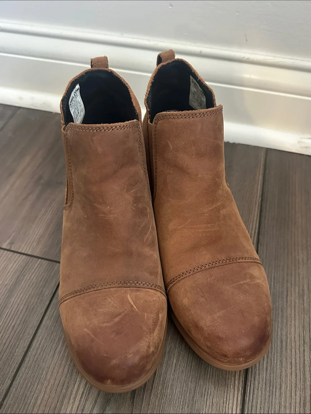 Sorel Womens Evie Boots‎ 7.5 Brown Leather Suede Chelsea Bootie Mid Wedge Heel